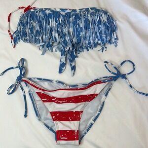 NWOT Americana Red White Blue 2 Piece Swimsuit Beach Vacation USA Patriotic